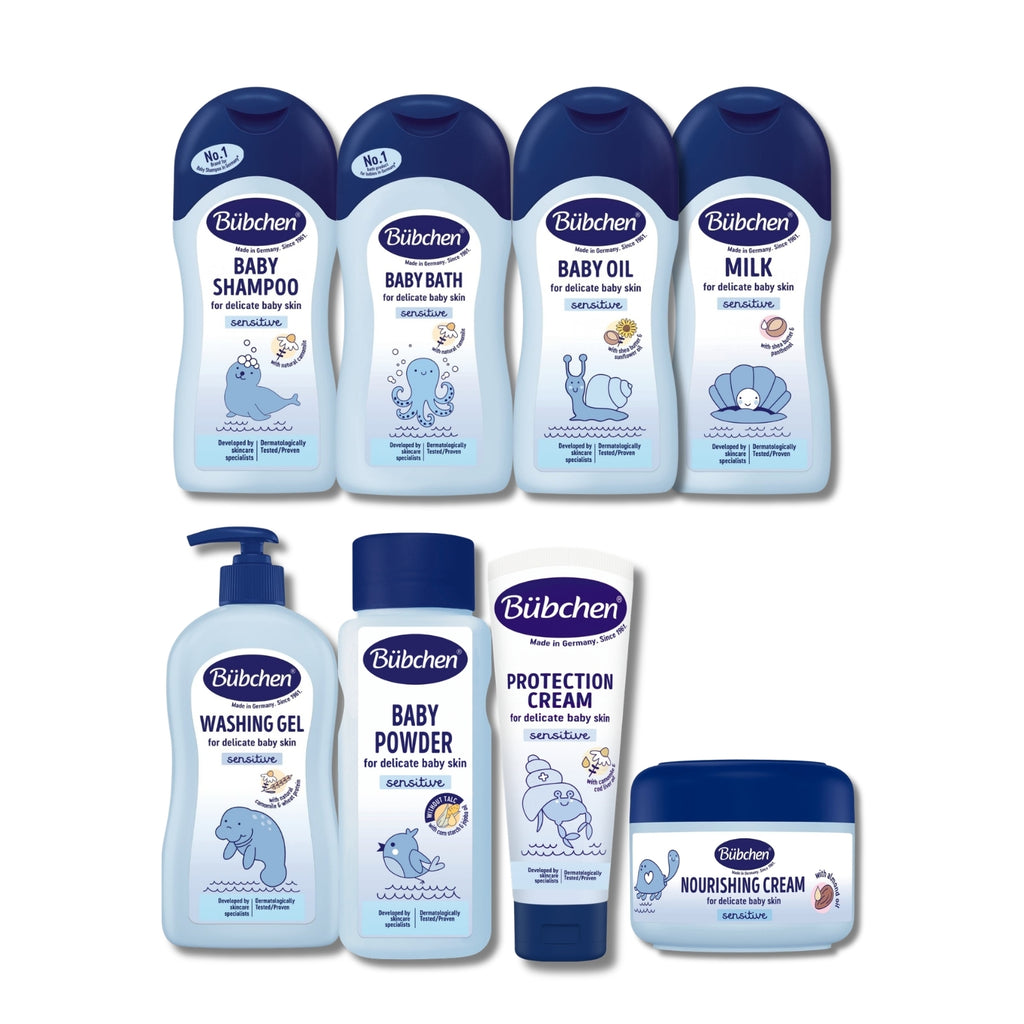 Hoş geldin bebek (Şampuan + banyo köpüğü + bebek yağı +pişik önleyici krem+ yıkama jeli+ losyon+ nemlendirici krem +pudra)